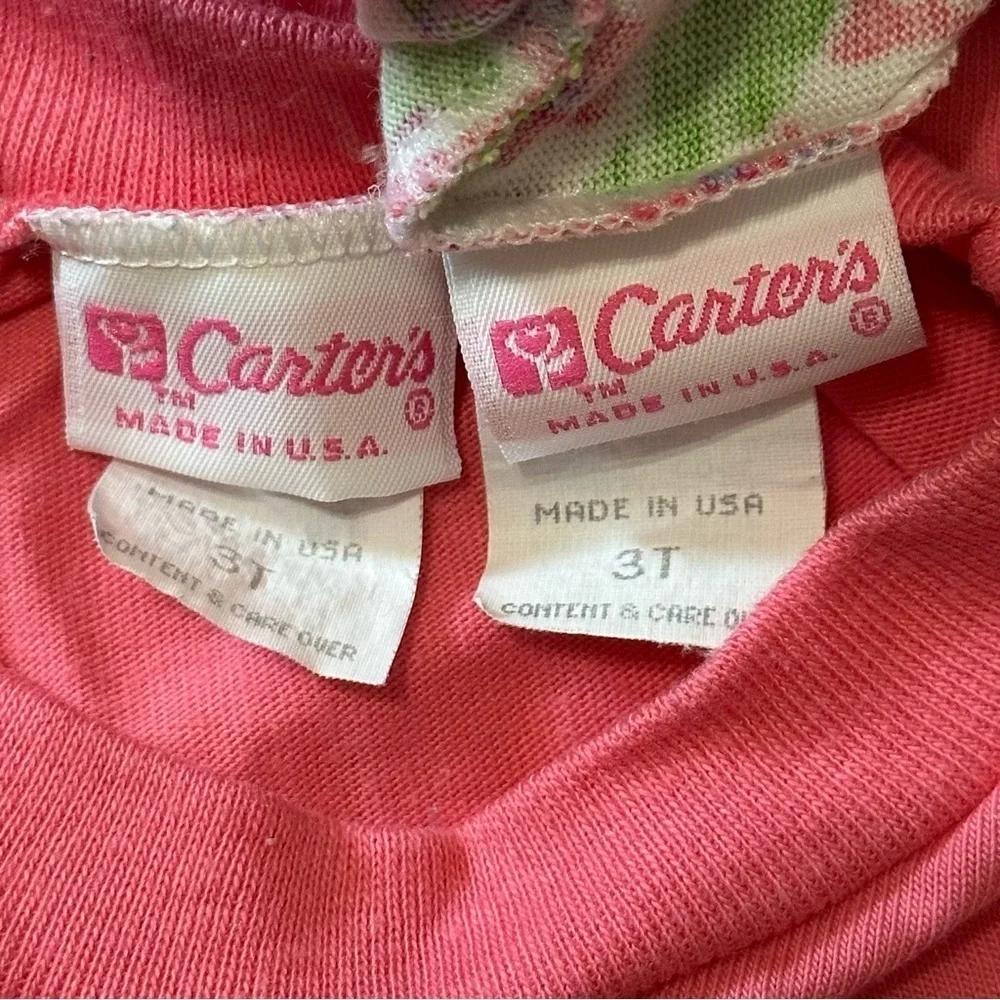 Carters Vintage Girls 3T Pink Floral Ruffle Hem T-Shirt Pull On Striped Shorts